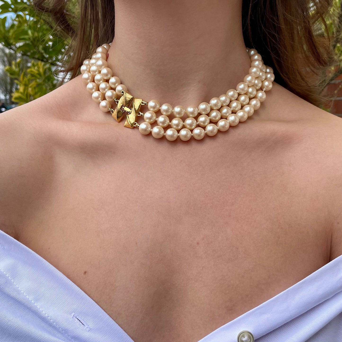 VINTAGE TRIPPLE PEARL NECKLACE 1970'S