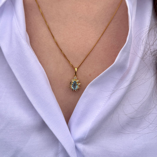 VINTAGE GOLD & BLUE CHRYSTAL NECKLACE